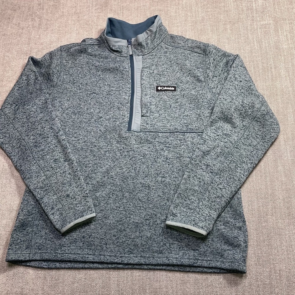 Columbia Sweater Mens 2XL Gray Tight Knit Logo Mock Neck Quarter Zip Outdoor